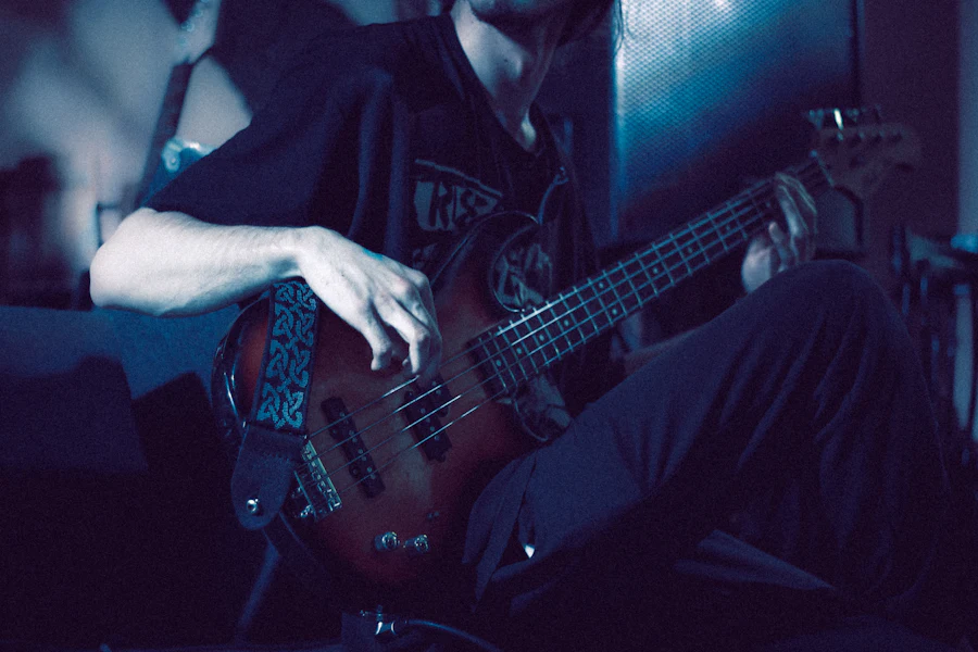 A bass player in blue light