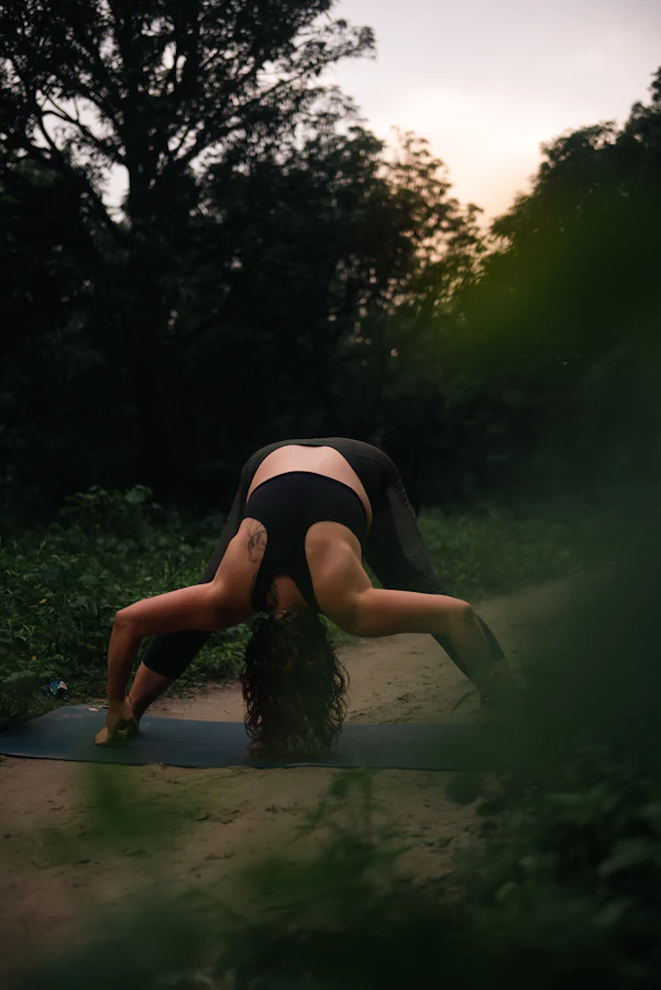 A yoga pose in the woods